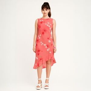 Vintage Fairweather Floral Midi Dress - Asymmetrical Ruffle Hem - Y2K Coquette M